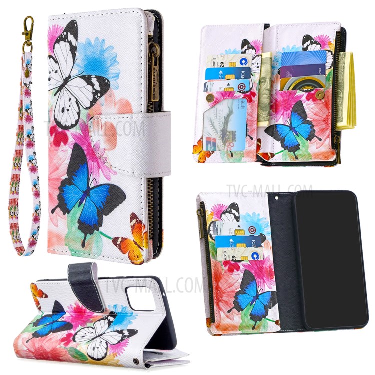 Pattern Printing Zipper Wallet Stand Protective Leather Shell for Samsung Galaxy A81/Note 10 Lite - Butterfly and Flower-1