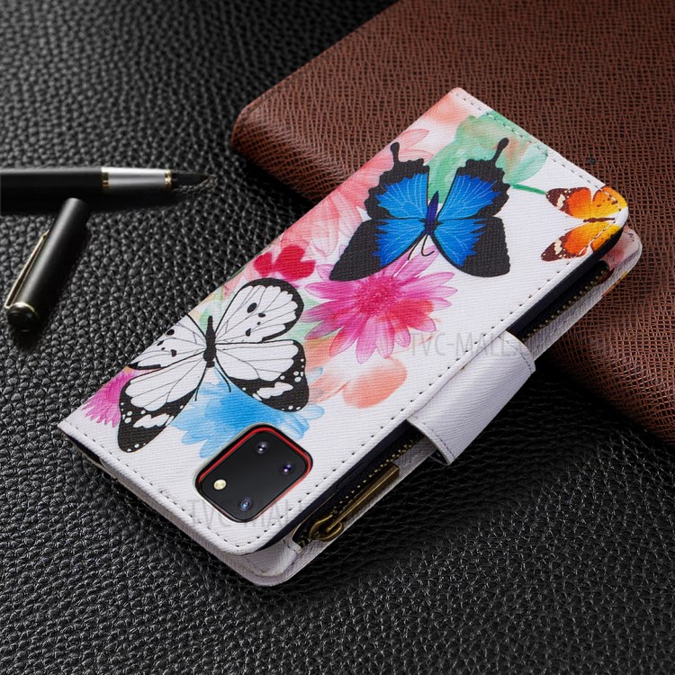 Pattern Printing Zipper Wallet Stand Protective Leather Shell for Samsung Galaxy A81/Note 10 Lite - Butterfly and Flower-3