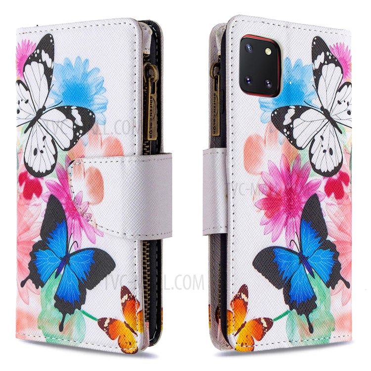 Pattern Printing Zipper Wallet Stand Protective Leather Shell for Samsung Galaxy A81/Note 10 Lite - Butterfly and Flower-6