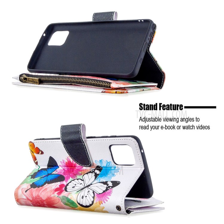 Pattern Printing Zipper Wallet Stand Protective Leather Shell for Samsung Galaxy A81/Note 10 Lite - Butterfly and Flower-7