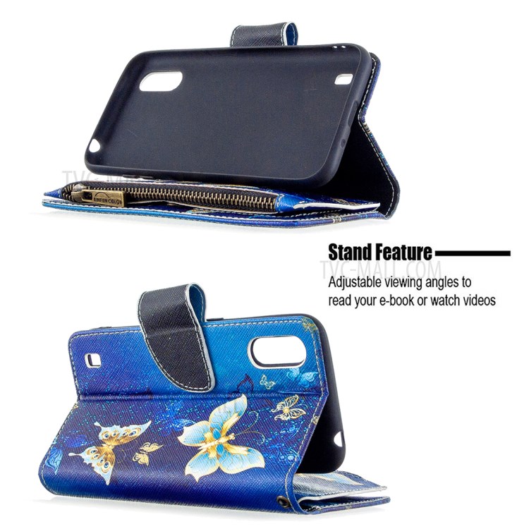Couro De Impressão Padrão Ficar Cobertura Móvel Com Zipper Carteira Para Samsung Galaxy A01 - Borboleta Bonita-7