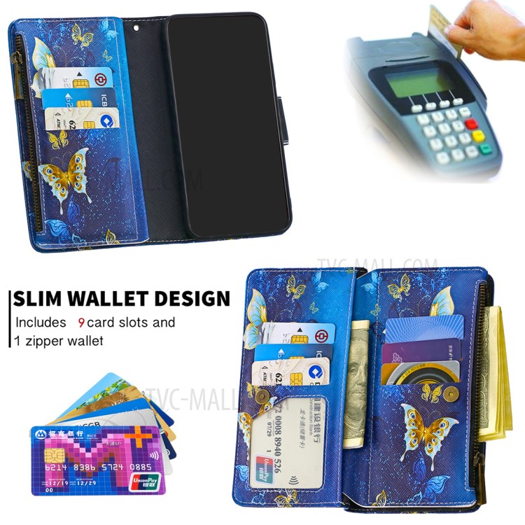 Couro De Impressão Padrão Ficar Cobertura Móvel Com Zipper Carteira Para Samsung Galaxy A01 - Borboleta Bonita-8