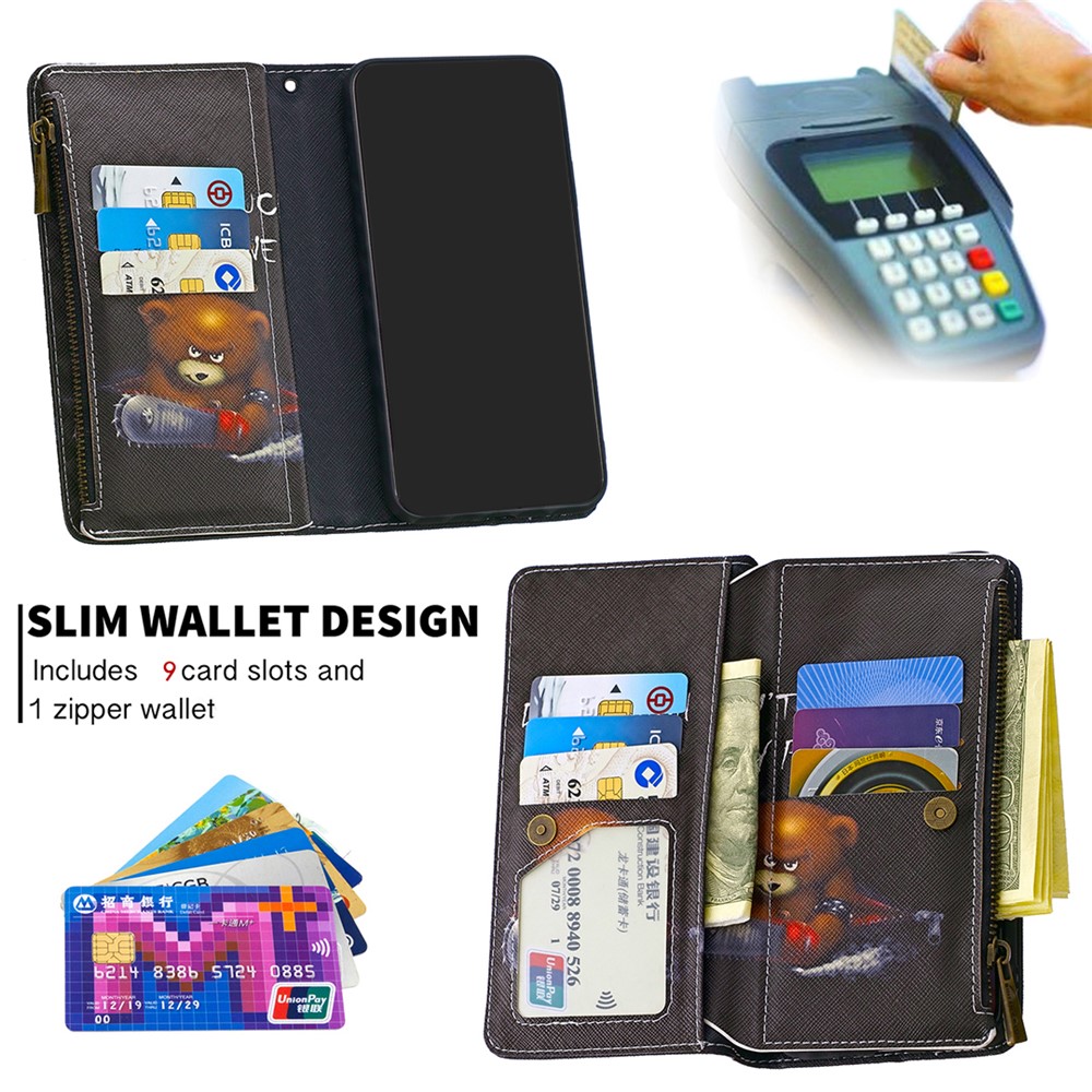Padrão De Impressão De Bolso Com Zíper 9 Slots De Cartão Caso Carteira De Couro Para Samsung Galaxy A41 (versão Global) - Não Toque-8