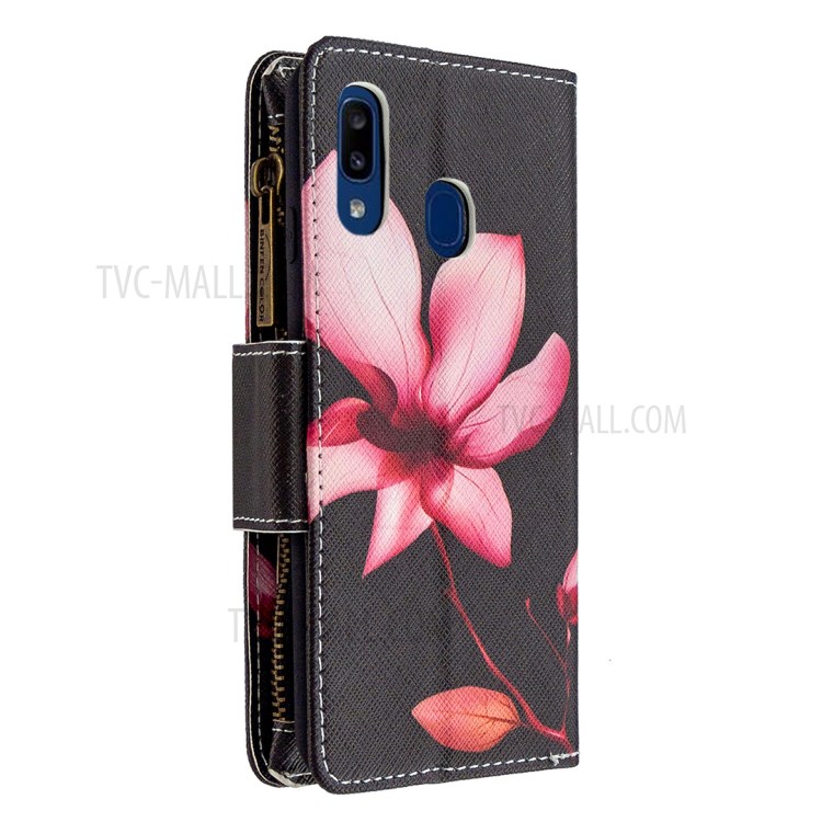 Pattern Zipper Pocket 9 Card Slots Leather Wallet Phone Case for Samsung Galaxy A20e/A10e - Lotus-5