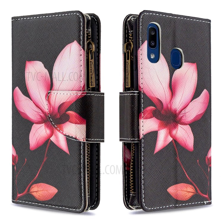 Pattern Zipper Pocket 9 Card Slots Leather Wallet Phone Case for Samsung Galaxy A20e/A10e - Lotus-6