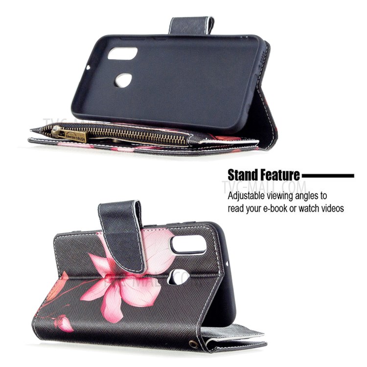 Pattern Zipper Pocket 9 Card Slots Leather Wallet Phone Case for Samsung Galaxy A20e/A10e - Lotus-7
