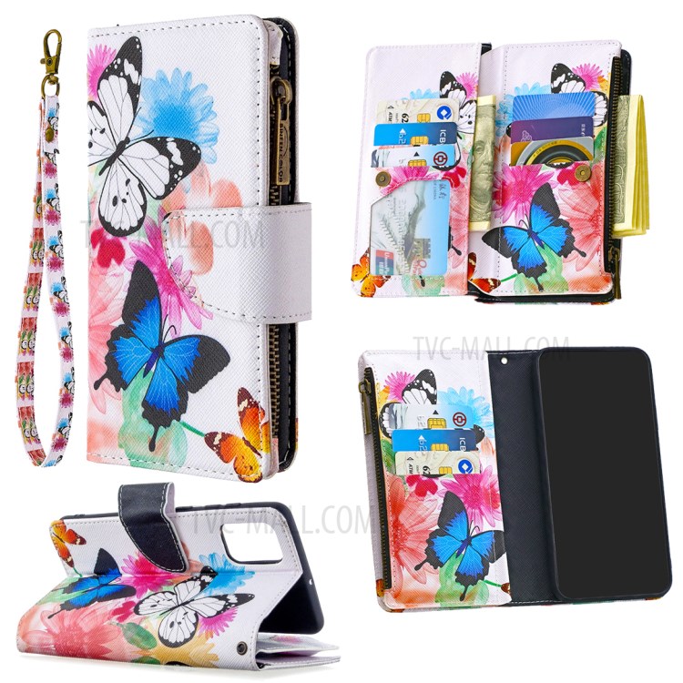 Pattern Printing Stand Wallet Zipper Leather Protective Case for Samsung Galaxy A71 SM-A715 - Butterfly and Flower-1