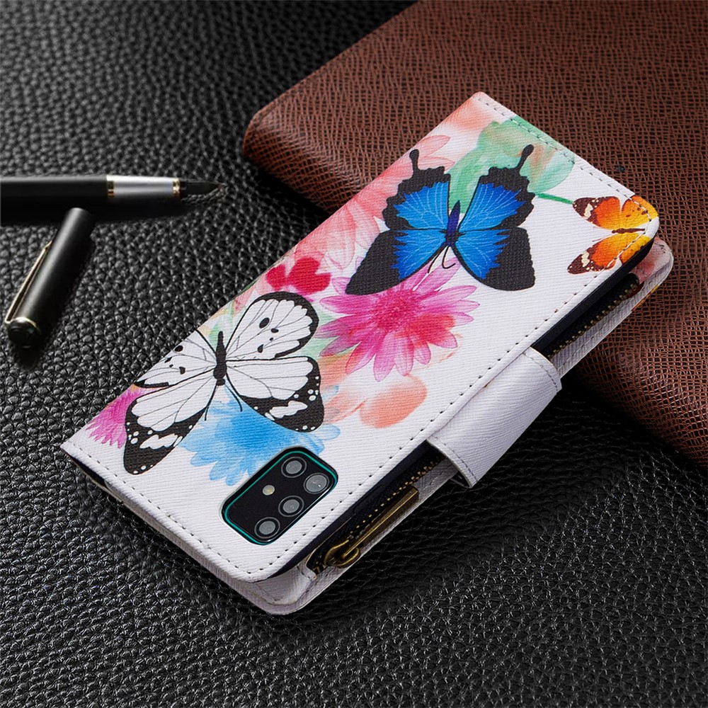 Pattern Printing Leather Mobile Case with Zipper Wallet for Samsung Galaxy A51 SM-A515 - Butterfly and Flower-3