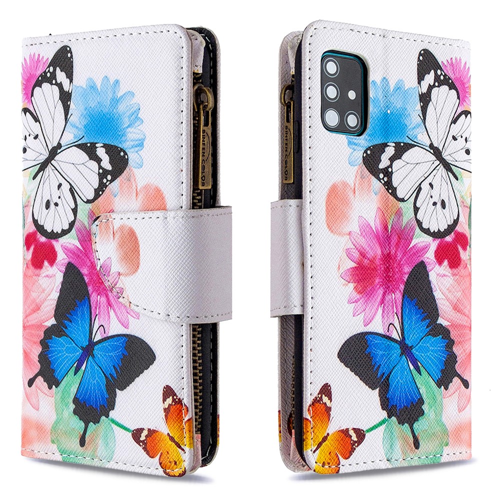 Pattern Printing Leather Mobile Case with Zipper Wallet for Samsung Galaxy A51 SM-A515 - Butterfly and Flower-6