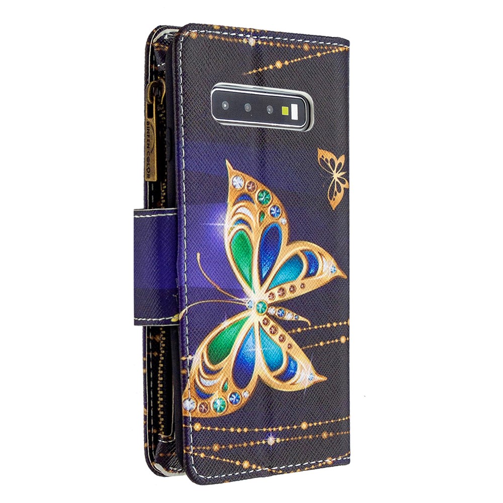 Padrão De Impressão Carteira Caso De Telefone De Couro Com Zíper Para Samsung Galaxy S10 - Linda Borboleta-5
