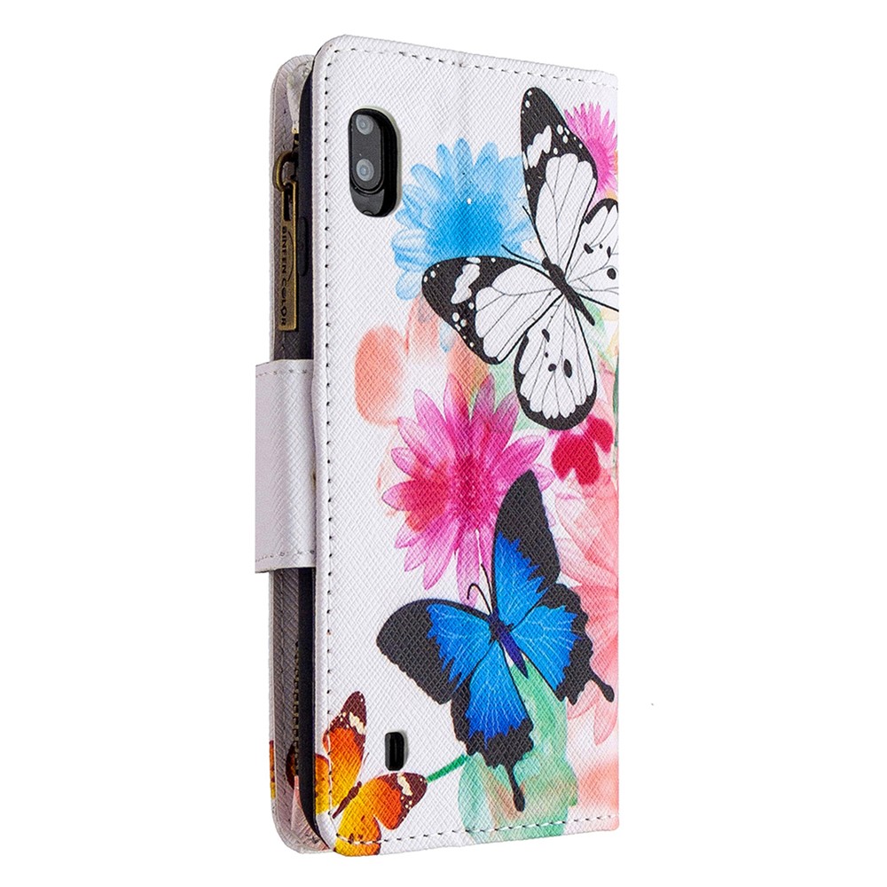 Patterned 9 Card Slots Zipper Wallet Leather Phone Case for Samsung Galaxy A10/M10 - Three Butterflies-5