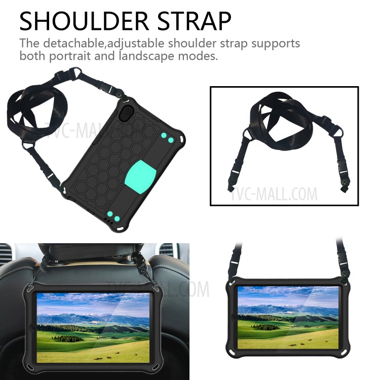 Honeycomb Skin EVA Tablet Hybrid Case with Shoulder Strap for Samsung Galaxy Tab A 8.4 (2020) T307/T307u - Black/Cyan-2