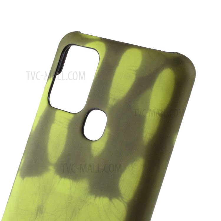 Thermal Induction Fluorescent Color Changing PU Leather Coated PC Back Case for Samsung Galaxy A21s - Black / Green-3