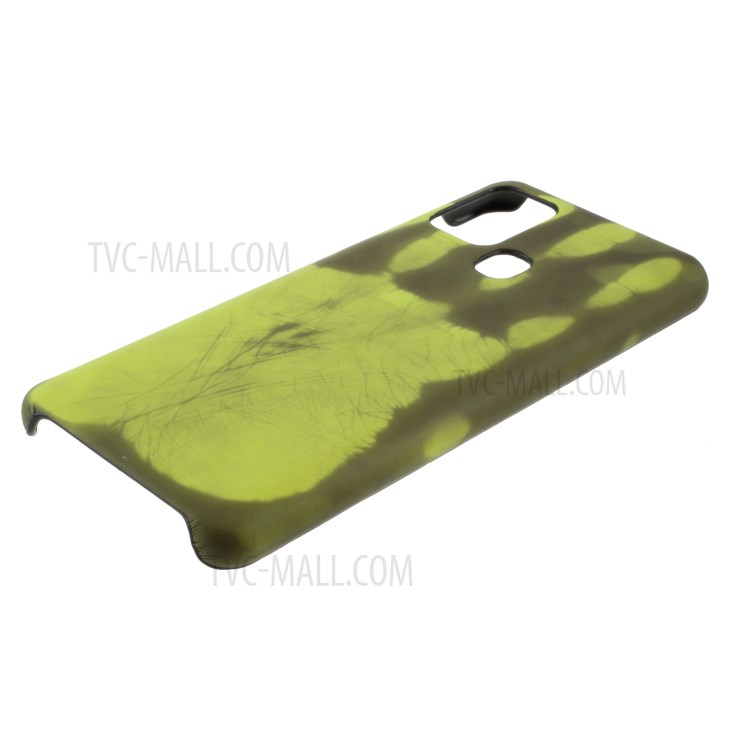 Thermal Induction Fluorescent Color Changing PU Leather Coated PC Back Case for Samsung Galaxy A21s - Black / Green-4