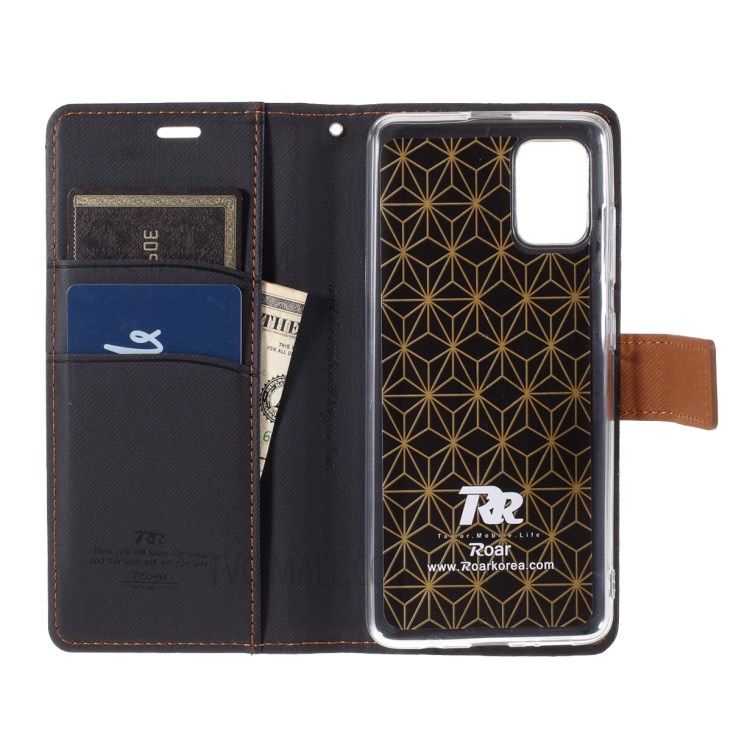 Porte-monnaie En Cuir Grain Croisé ROAR Support Cas De Secousse Pour Samsung Galaxy A71 SM-A715 - Noir-11