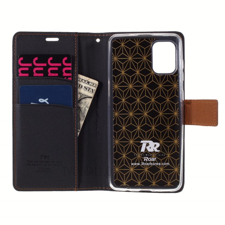 ROAR Twill Grain Flip Leather Wallet Case with Stand Cover for Samsung Galaxy A31 - Black-7