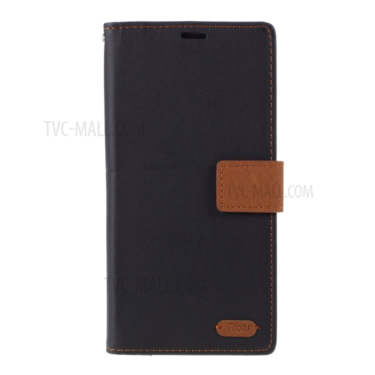 ROAR Twill Grain Flip Leather Stand Wallet Case for Samsung Galaxy A81/Note 10 Lite - Black-1
