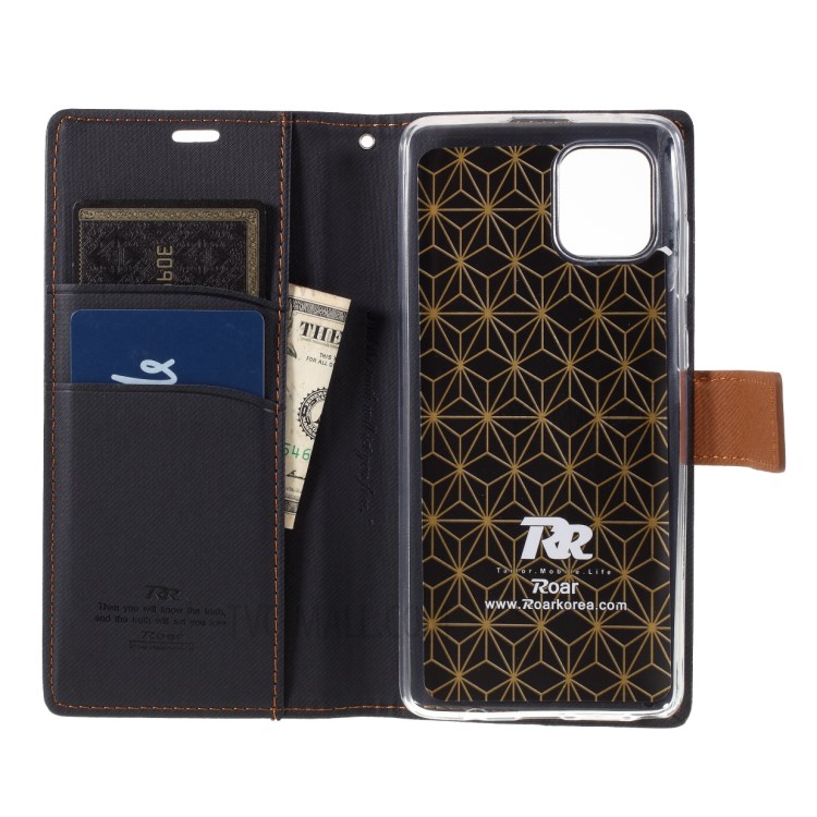 ROAR Twill Grain Flip Leather Stand Wallet Case for Samsung Galaxy A81/Note 10 Lite - Black-10