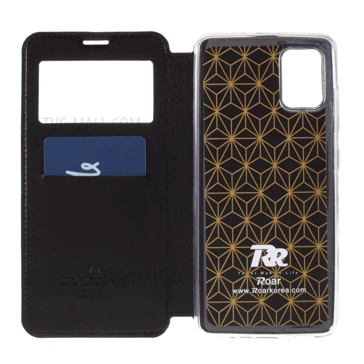 ROAR Vista Da Janela Cartão Estande Caso De Telefone Slot De Couro Para Samsung Galaxy A51 SM-A515 - Preto-9