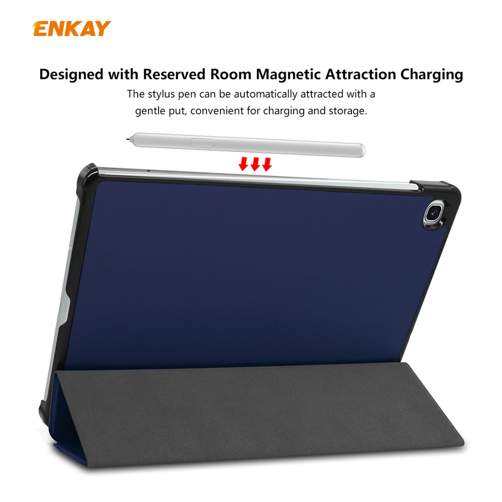 ENKAY Tri-fold Stand PU Leather Smart Tablet Case for Samsung Galaxy Tab S6 Lite P610 / P615 - Dark Blue-7