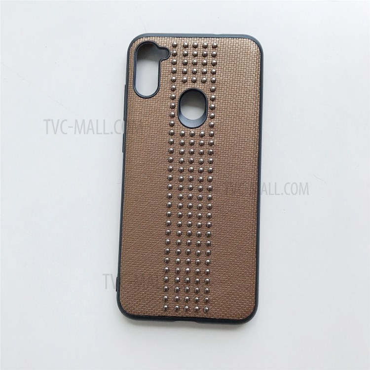 Estilo Rebite Couro PU Caso Revestido TPU PC De Volta Para Samsung Galaxy A11 - Preto-4
