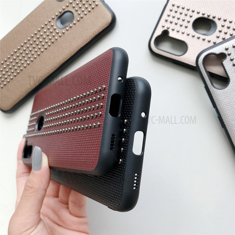 Estilo Rebite Couro PU Caso Revestido TPU PC De Volta Para Samsung Galaxy A11 - Preto-7