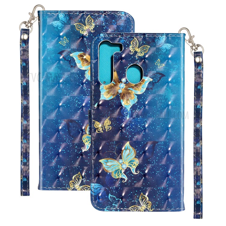 Light Spot Decor Embossed Pattern Leather Wallet Case for Samsung Galaxy A21 - Butterfly-2