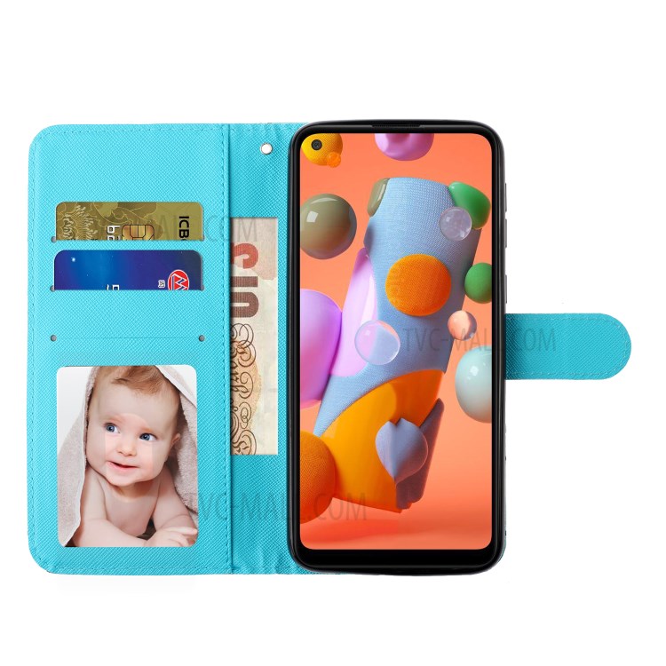 Light Spot Decor Embossed Pattern Leather Wallet Case for Samsung Galaxy A21 - Butterfly-7