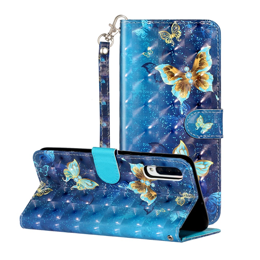 Décor De Spot Lumineux Motif Gaufré Cas De Porte-monnaie En Cuir Pour Samsung Galaxy A50 / A30s / A50s - Papillon-1
