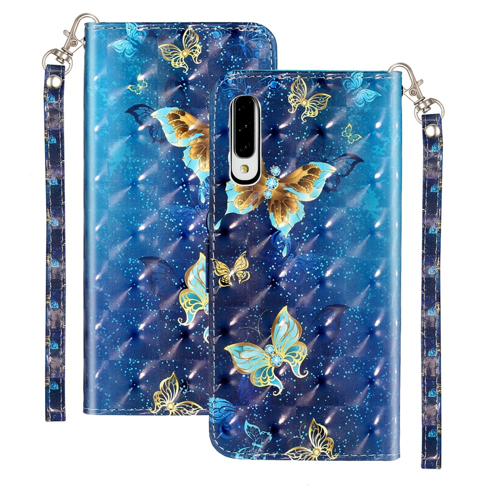 Décor De Spot Lumineux Motif Gaufré Cas De Porte-monnaie En Cuir Pour Samsung Galaxy A50 / A30s / A50s - Papillon-2