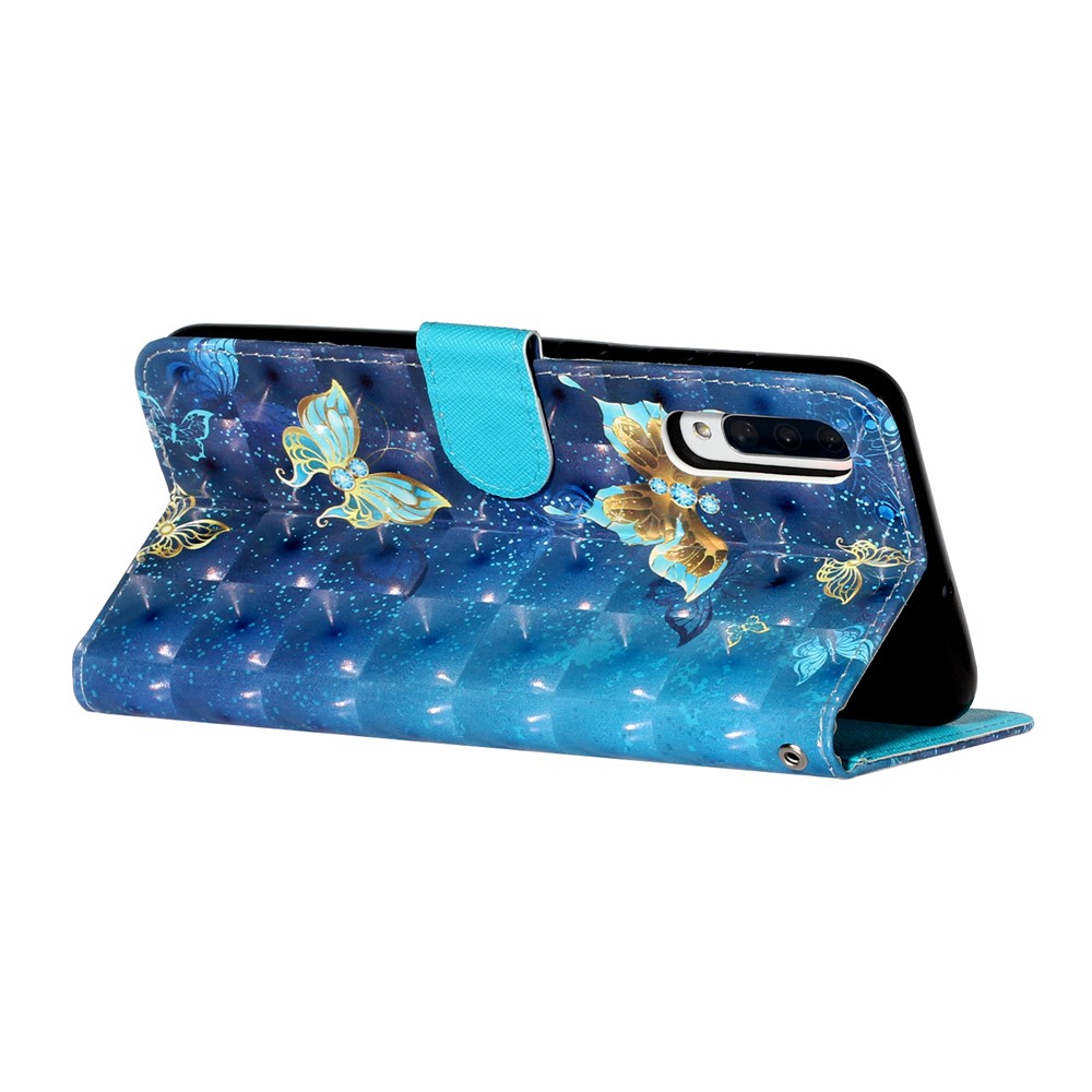 Décor De Spot Lumineux Motif Gaufré Cas De Porte-monnaie En Cuir Pour Samsung Galaxy A50 / A30s / A50s - Papillon-6