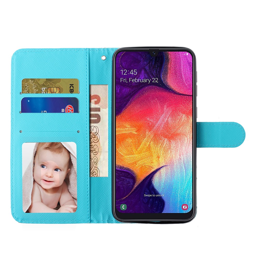Décor De Spot Lumineux Motif Gaufré Cas De Porte-monnaie En Cuir Pour Samsung Galaxy A50 / A30s / A50s - Papillon-7