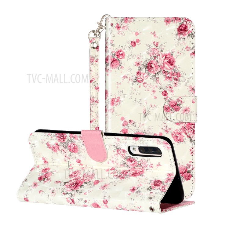 Décor De Spot Lumineux Motif Gaufré Cas De Porte-monnaie En Cuir Pour Samsung Galaxy A50 / A30s / A50s - Fleur-1
