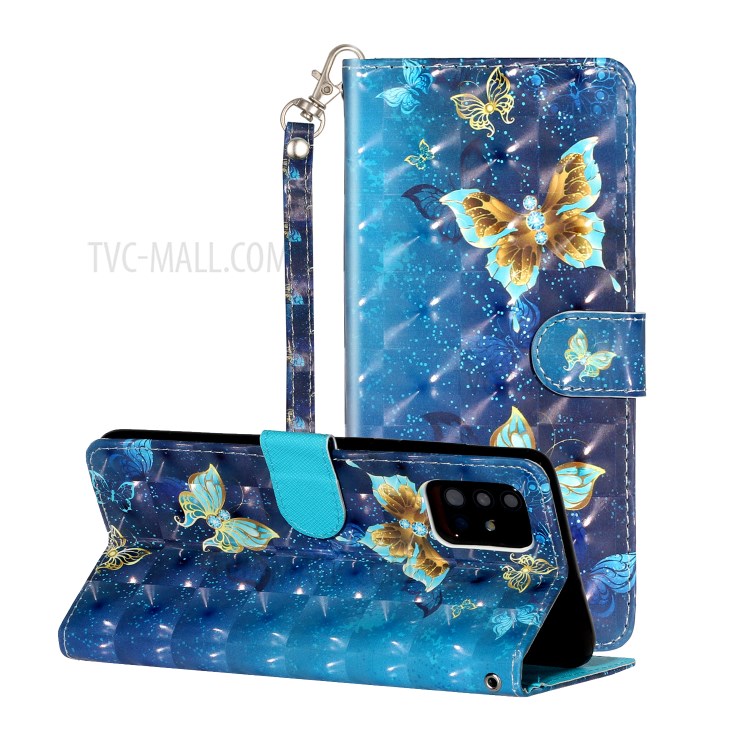 Ponto De Luz Decoração Padrão Caso Carteira Em Relevo Telefone De Couro Para Samsung Galaxy A71 SM-A715 - Borboleta-1