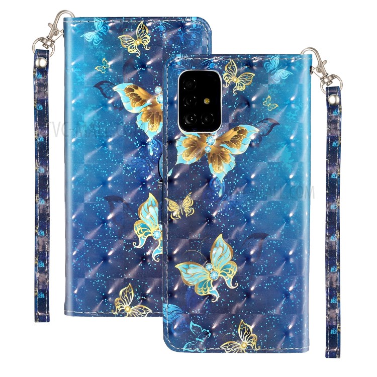 Ponto De Luz Decoração Padrão Caso Carteira Em Relevo Telefone De Couro Para Samsung Galaxy A71 SM-A715 - Borboleta-2