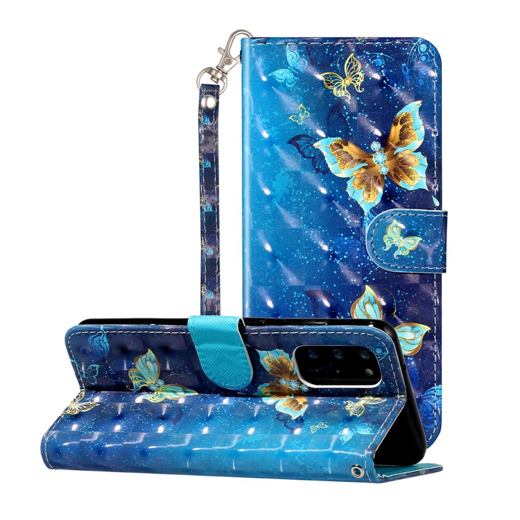 Light Spot Decor Patterned Embossed Leather Wallet Phone Case for Samsung Galaxy S20 - Butterfly-2