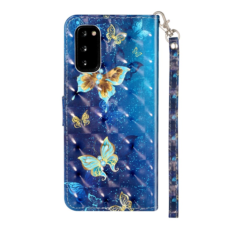 Light Spot Decor Patterned Embossed Leather Wallet Phone Case for Samsung Galaxy S20 - Butterfly-4