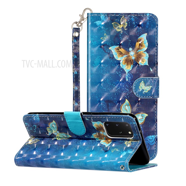 Light Spot Decor Patterned Embossed Leather Wallet Case Cover for Samsung Galaxy S20 Plus - Butterfly-1