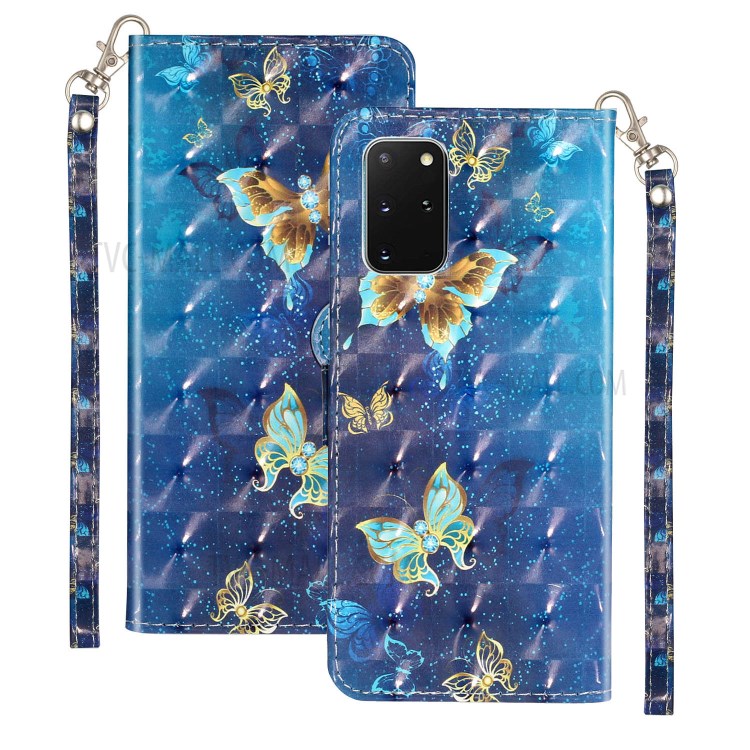 Light Spot Decor Patterned Embossed Leather Wallet Case Cover for Samsung Galaxy S20 Plus - Butterfly-2
