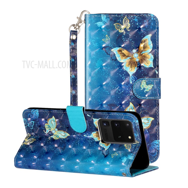 Light Spot Decor Pattern Embossed Leather Case Wallet for Samsung Galaxy S20 Ultra - Butterfly-1