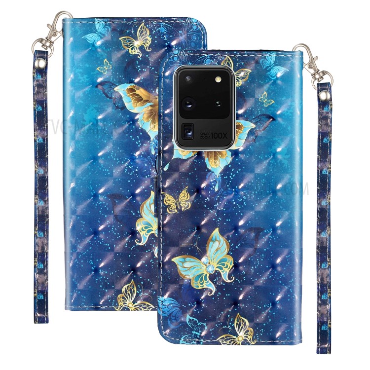 Light Spot Decor Pattern Embossed Leather Case Wallet for Samsung Galaxy S20 Ultra - Butterfly-2