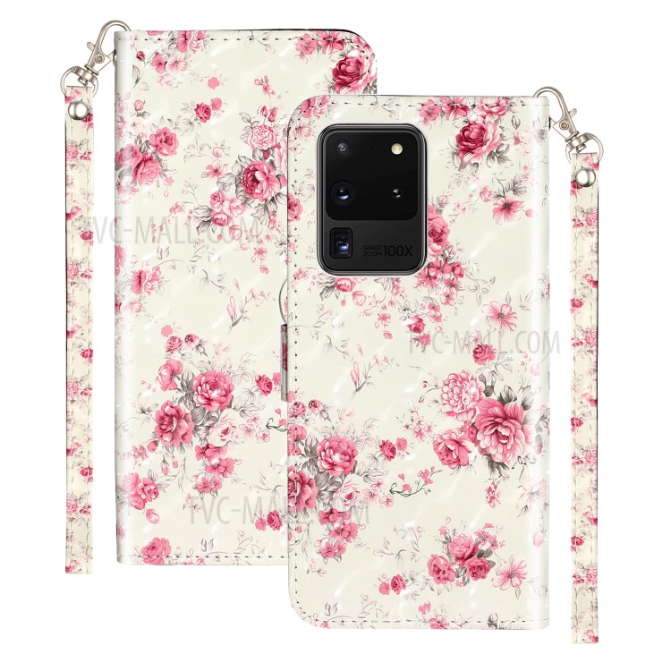 Light Spot Decor Pattern Embossed Leather Case Wallet for Samsung Galaxy S20 Ultra - Flower-2