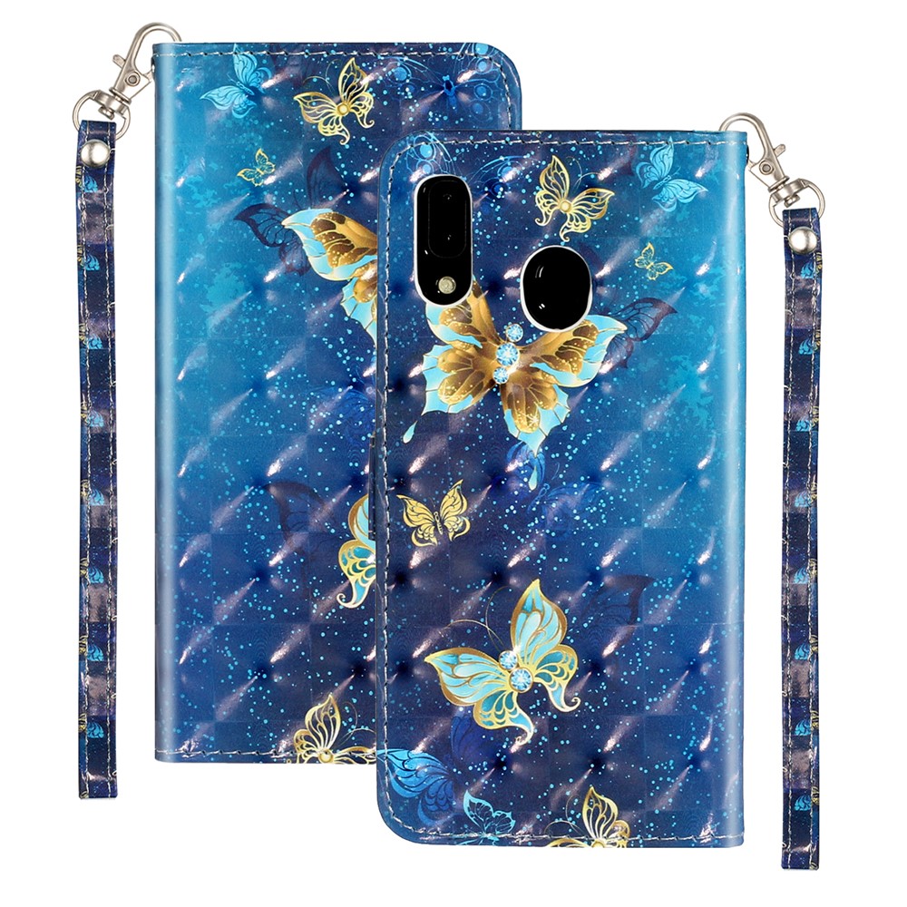 Light Spot Decor Wallet Stand Leather Pattern Printing Phone Shell for Samsung Galaxy A20/A30 - Butterfly-2