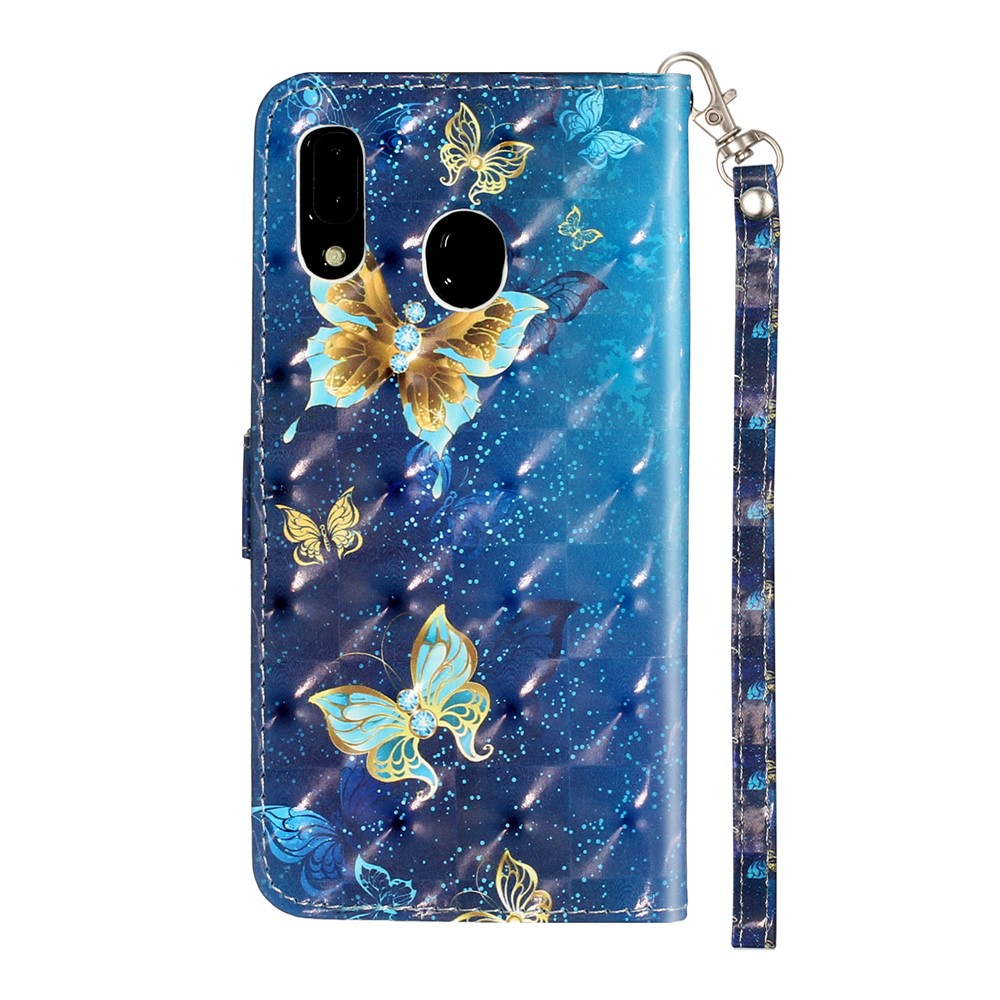 Leichte Spot Dekor Wallet Stand Ledermuster Druck Telefonschale Für Samsung Galaxy A20/A30 - Schmetterling-4