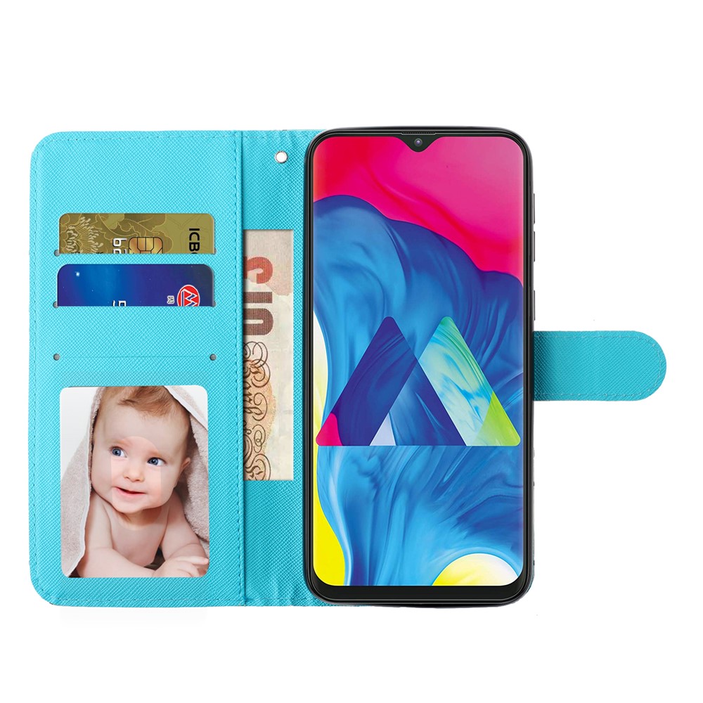 Light Spot Decor Wallet Stand Leather Pattern Printing Phone Shell for Samsung Galaxy A20/A30 - Butterfly-7