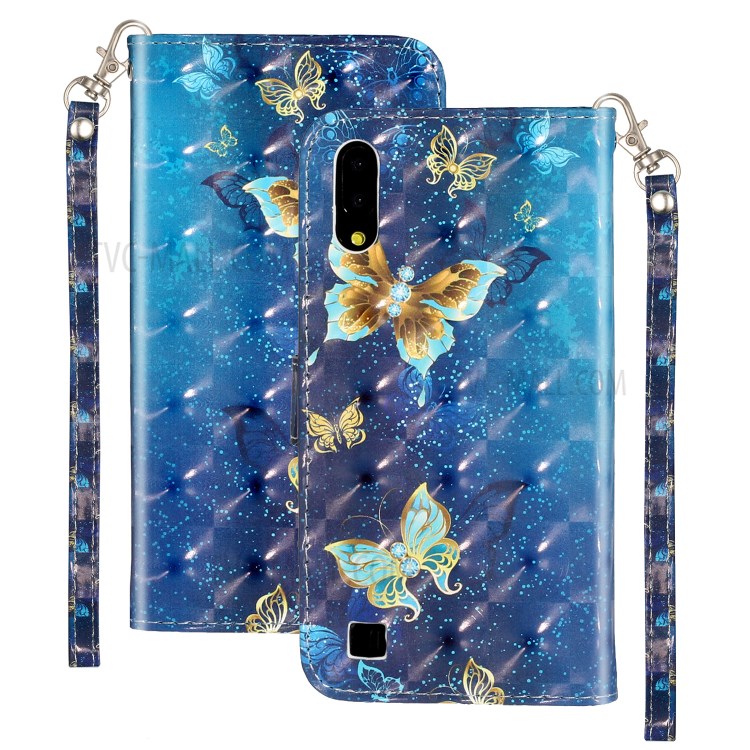 Patterned Embossed Leather Wallet Phone Case with Strap for Samsung Galaxy M10/A10 - Butterfly-2