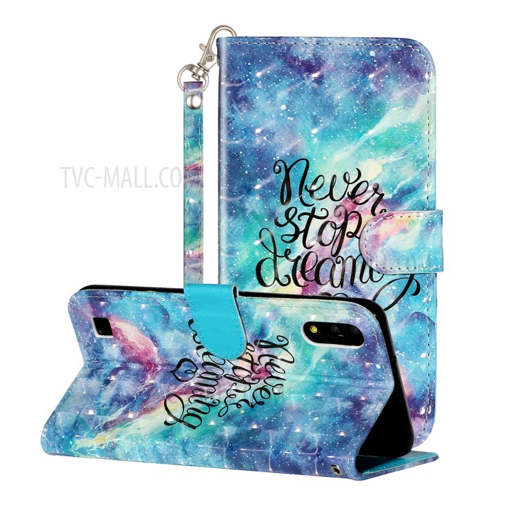 Patterned Embossed Leather Wallet Phone Case with Strap for Samsung Galaxy M10/A10 - Never Stop Dreaming-1
