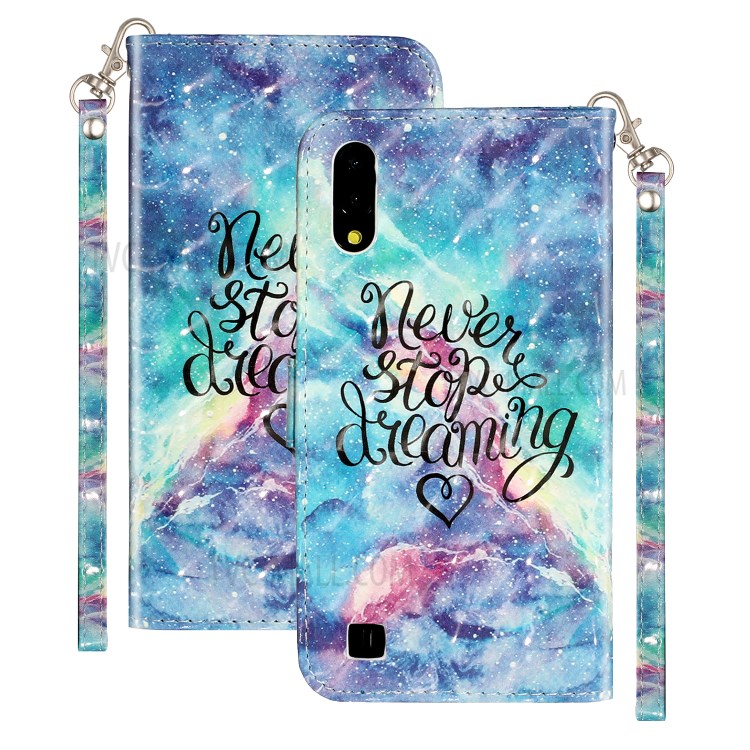 Patterned Embossed Leather Wallet Phone Case with Strap for Samsung Galaxy M10/A10 - Never Stop Dreaming-2
