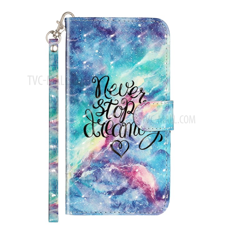 Patterned Embossed Leather Wallet Phone Case with Strap for Samsung Galaxy M10/A10 - Never Stop Dreaming-3
