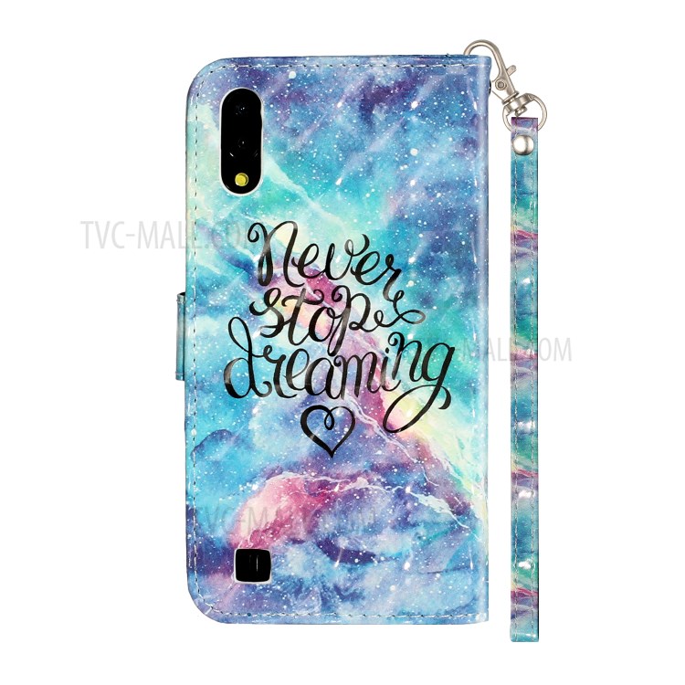 Patterned Embossed Leather Wallet Phone Case with Strap for Samsung Galaxy M10/A10 - Never Stop Dreaming-4